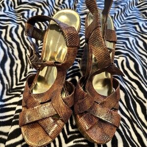 INC Brown Strappy Patterned Wedge Heels Size 7
